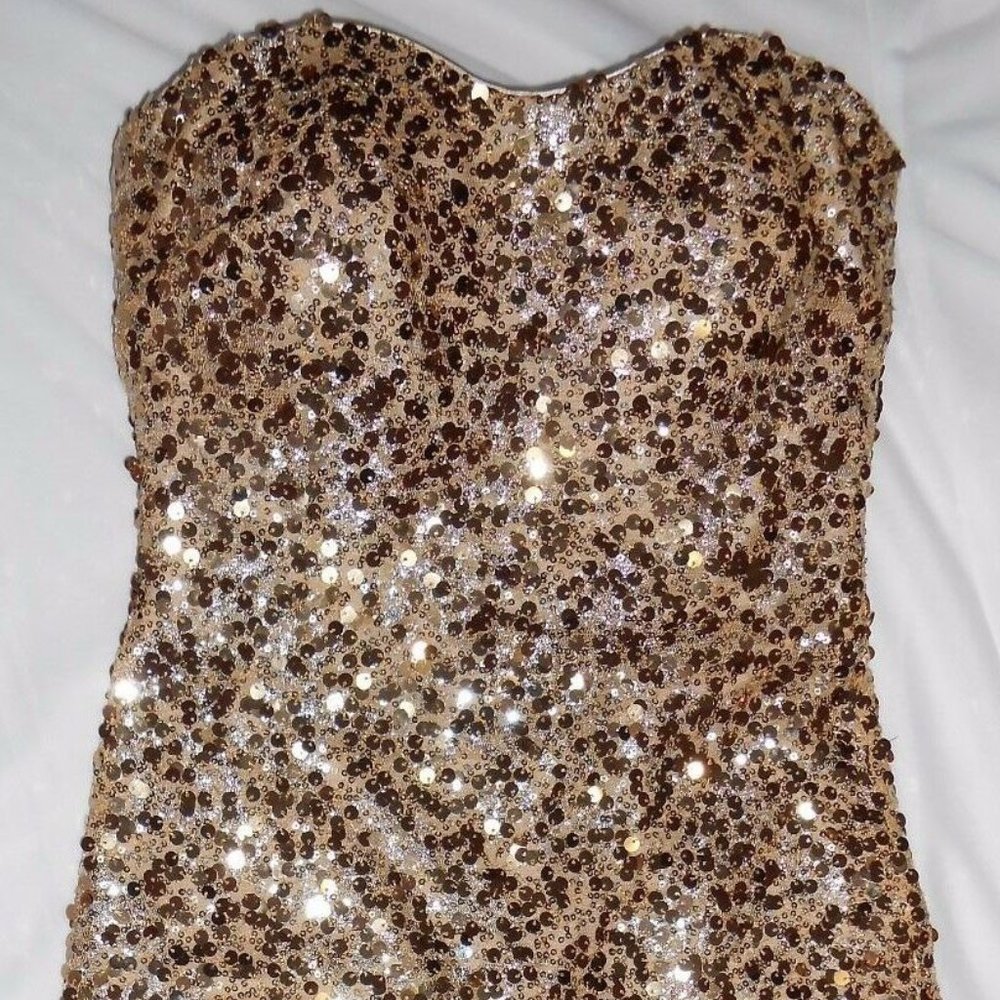 $425 Badgley Mischka Couture Sequenced Strapless Cocktail Dress Gold size XXS 0 - Picture 3 of 5